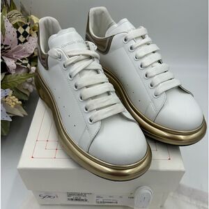 Men’s Alexander McQueen chunky oversized, leather metallic sneakers size 42